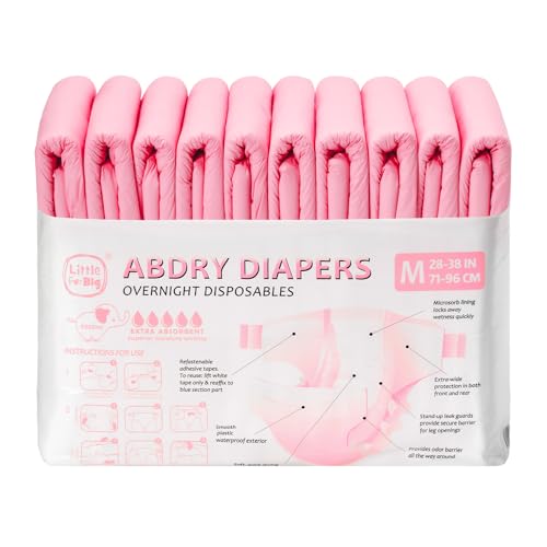 Image of Littleforbig Adjustable Tapes Adult Diaper 10 Pieces - ABDry Ultra Absorbent Diapers 6500 mL Pink (Medium 28 inch-38 inch)