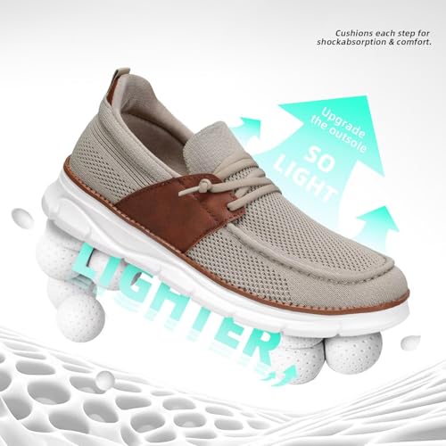 Image of Mens Casual Slip in Boat Shoes Fashion Lightweight Slip On Loafers Walking Beach Sneakers Work Mesh Oxfords Soft Sole Khaki