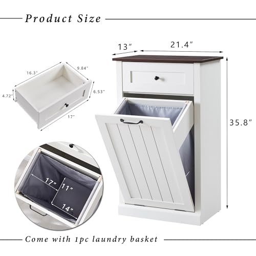 Image of IFGET Tilt Out Trash Can Cabinet, Trash Cabinet w /Drawer, Antique White