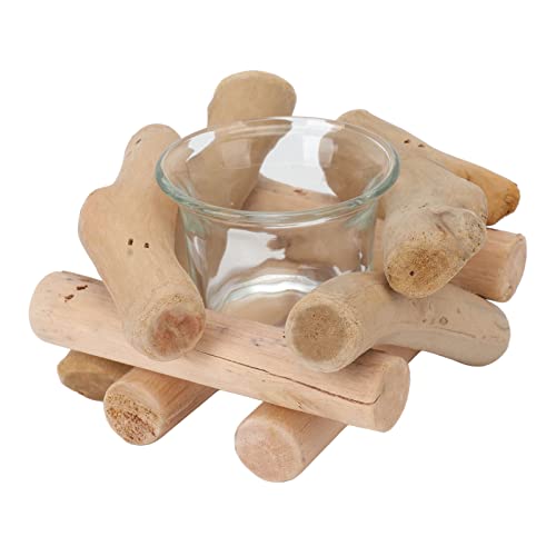 Velador de Velas de Color Verde Azulado Madera Velas Simples Madera Rústica con Copa Vidrio Decoración la Casa del Hogar Proporro Holdertea Light Cryer Simplicidad