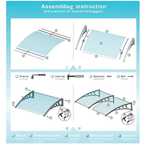 Toldo para Ventanas Exterior de Policarbonato Anti-UV y Tejadillo de Lluvia Escalable AwningDoor 7