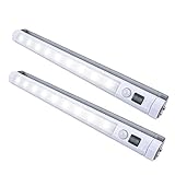 VIBELITE 9 LED Motion Sensing Closet Lights, 2 Pack DIY Stick-on Anywhere Portable 9-LED Wireless Cabinet Night/Stairs/ Step Light Bar with 360° Rotated Sensor (Battery Operated) -White