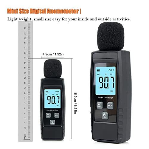 Handschall-Pegelmesser, 30~130 dB Dezibel, Geräuschmessgerät mit Hintergrundbeleuchtung, digitales LCD-Display für den Innen- und Außenbereich, Max/Min/Hold-Funktion