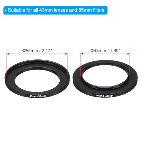 PATIKIL 43mm-55mm Metal Step Up Ring with Cleaning Cloth, 2 Pack Camera Lens Filter Adapter Ring Aluminum Filter Adapter Ring for Camera Lenses Hood, Black - Image 2