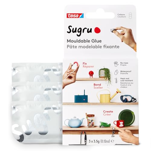 Sugru by tesa - Pâte Fixante Polyvalente à Modeler en Lot de 3 x 3.5 g - Pâte Durcissante Adhésive Polyvalente pour Décorer, Coller, Réparer, et pour...