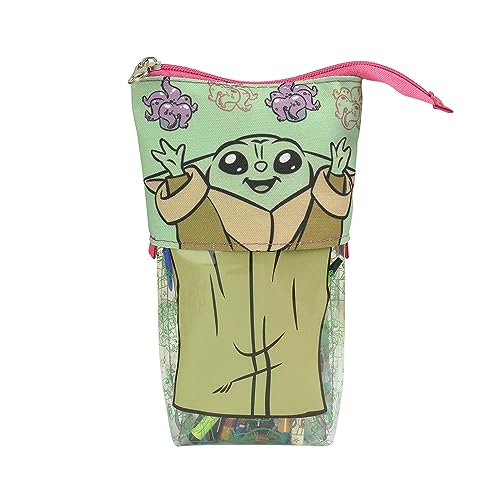 Estojo Retrátil vira Porta Lápis em Tecido e PVC Cristal - Baby Yoda