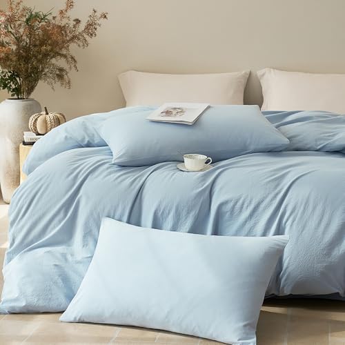Image of JELLYMONI Twin Size Duvet Cover 100% Cotton Linen Texture Breathable Set | Pure Cotton, Zipper Closure, with natural wrinkles, Breathable&Soft, fade-resistant, 1 Duvet Cover & 1 Pillowcase