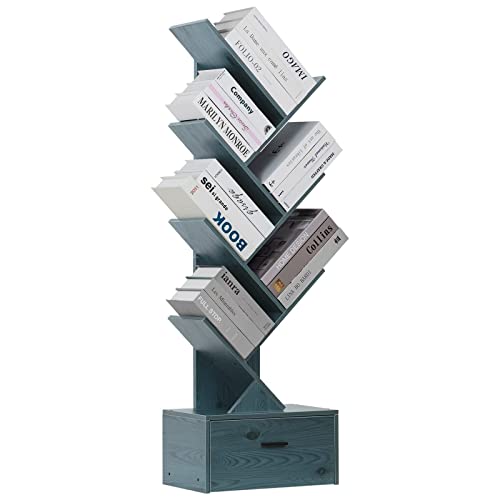 Sheepam Tree Freestanding Wood Bookshelf with Drawers for Home Library Organization