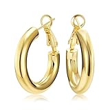 SHOWNII Chunky Gold Hoop Earrings - 14K Gold Plated Earrings for Women Hollow Tube Lightweight Thick Hoops Valentines Mother's Day Birthday Gifts for Her