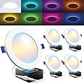 Sunco 4 Pack 6 Inch Smart Ultra Thin LED Recessed Ceiling Lights with Night Light, Tunable CCT 2700K to 6000K, Dimmable, 15W, Smooth Trim, Canless with Junction Box