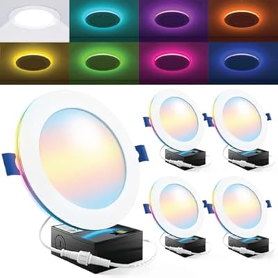 Sunco 4 Pack 6 Inch Smart Ultra Thin LED Recessed Ceiling Lights with Night Light, Tunable CCT 2700K to 6000K, Dimmable, 15W, Smooth Trim, Canless with Junction Box