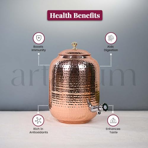 Image of Artarium 100% Pure Copper Dispenser 8 Liter Pure Copper Water Dispenser Matka Vessels Container Pot with Ayurvedic Health Benefits (Copper Water Dispenser 8 Liter)