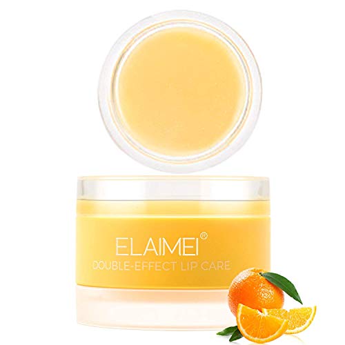Lip Sleeping Mask, Lip Mask, with Lip Scrubs Exfoliator & Moisturizer, Double Effect Lip Mask Overnight for Dry, Lip Masks Treatment Care, Cracked Lips, Peeling Lip Primer, Lip Repair Balm(Orange)
