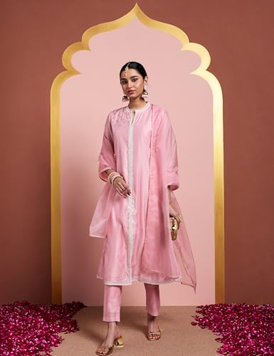 Image of Amazon Brand - Myx Women's A-Line Kurta Set with Organza Dupatta (Available in Plus Sizes)