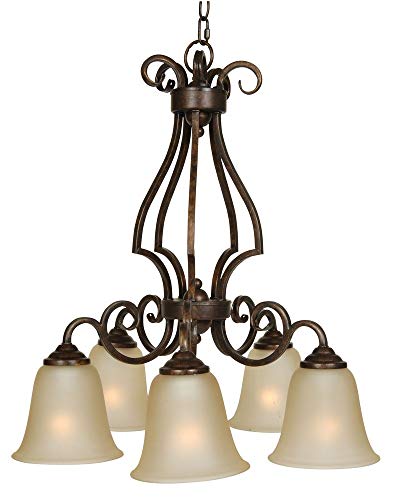 Craftmade 7125PR5 Down Chandeliers with Amber Frosted Glass Shades, Peruvian Bronze