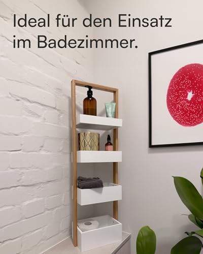 shelfmade Regał łazienkowy bambusowy  regał łazienkowy biały  kuchnia  regał stojący, regał drewniany  regał kuchenny stojący (4 kosze)