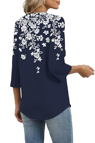 Image of XIEERDUO 3 /4 Length Sleeve Womens Tops V Neck T Shirts Both Side Buttons Blouses Business Casual Outfits Loose Fit