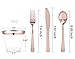 WELLIFE 150 Pcs Rose Gold Square Plastic Plates, Disposable Rose Gold Dinnerware Includes: 50 Plates, 25 Cups, 25 Knives, 25 Forks, 25 Spoons for Weddings
