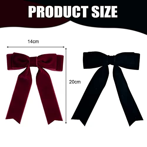 Velvet Bow Hair Clip,Large Satin Ribbon Bow Hairpins,Bows Hair Barrettes Fastener French Hair Bows with Long Ribbon Vintage Party Hair Accessories Women Girls Gifts 2PCS (2Pcs Black & Red Velvet) - Image 8