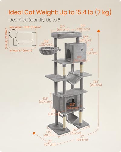 Torre para Gatos Feandrea 79.1 pulg Multi-niveles Gris miniatura 6