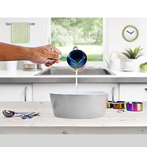 Rainbow Metal Measuring Cups And Spoons Set (9 Piece, Titanium-Coated Stainless Steel) – Iridescent Kitchen Accessories – Neo Chrome, Oil Slick Décor – Unique Housewarming, Bridal Shower, Wedding Gift #TOP2