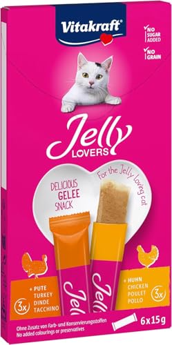 Vitakraft Jelly Lovers, Katzen Leckerli, Gelé Katzensnack mit Huhn und Pute, einzelne Sticks, ohne Zusatz von Zucker (1 Paket mit 6x 15g)