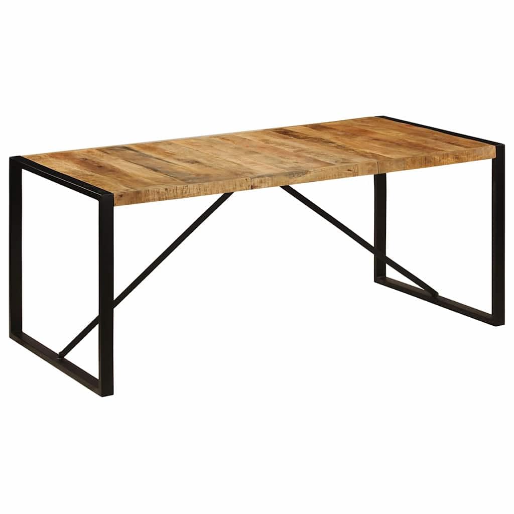 Mesa de comedor de 180 x 90 x 75 cm de mango de madera maciza, mesa de cocina y mesa de comedor en diseño industrial, mesa de madera maciza con patas de acero con recubrimiento en polvo