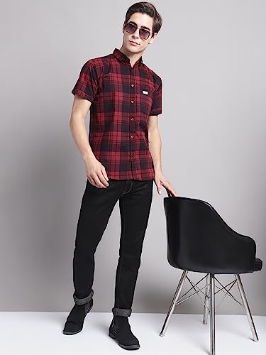 Image of Majestic Man Men Cotton Checkered Half Sleeve Slim Fit Casual Shirt