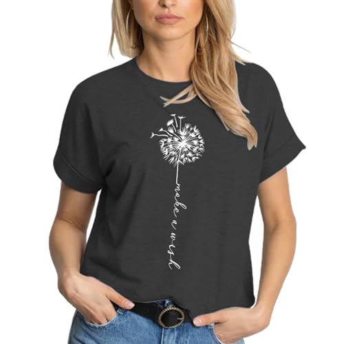 Dandelion Shirt for Women Cute Wildflower Short Sleeved Tops Summer Flower Graphic T-Shirts4