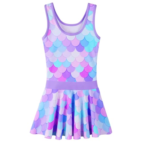 Image of Girls Swimsuit One Piece UPF 50+ Floral Skirted Bathing Suit Modest Beach Swim Dress 3-11 Years