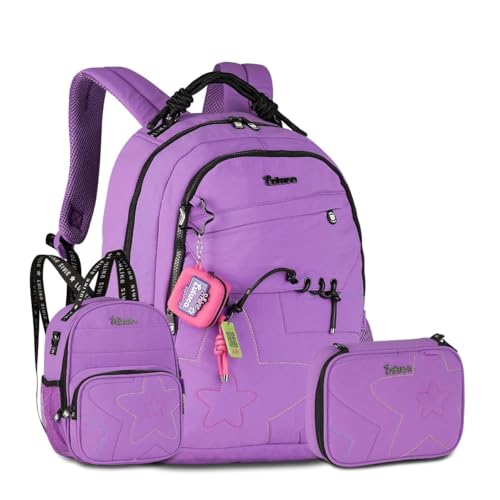 Kit Escolar Luluca Mochila com Lancheira 2 em 1 e Estojo Box Premium (Lilás)
