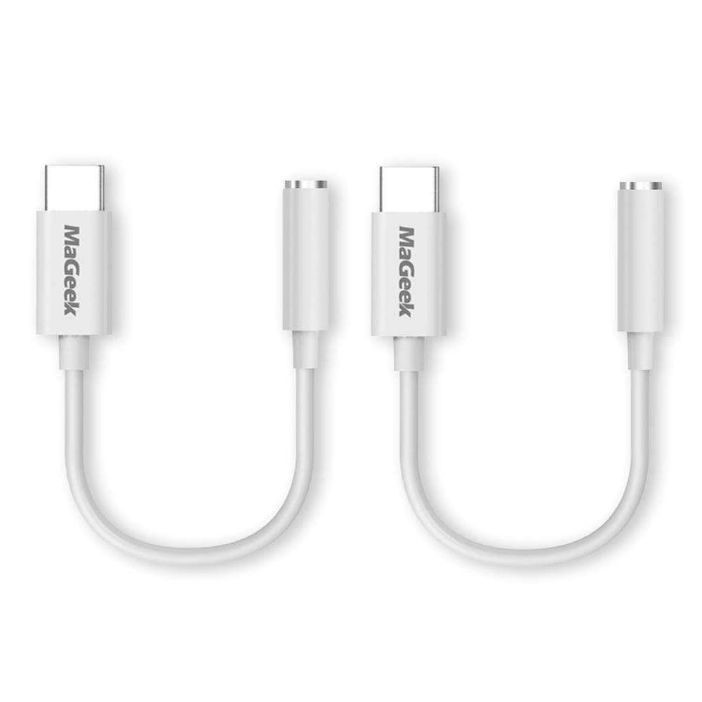 MaGeek[2-Pack Type C to 3.5mm Headphone Audio Adapter USB-C to Earphone Aux Adapter [Full Digital Hi-Fi 96 kHz /24-bit] for iPad Pro/Google Pixel/Pixel 2/3/Samsung S10 S9/OnePlus and More (White)