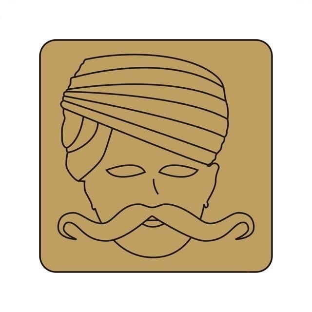 CJ Pre Marked MDF Base Rajasthani Turban Man Art Cutout for Crafts Work Home, Room Decor Laser Cut Artistic DIY Work Art and Craft (4 x 4 Inch, Thickness 2.5 MM)_EB 178