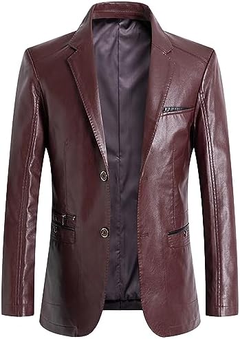 QOAAIE Spring Fall Blazer Leather Jacket for Men Casual Notch Col...