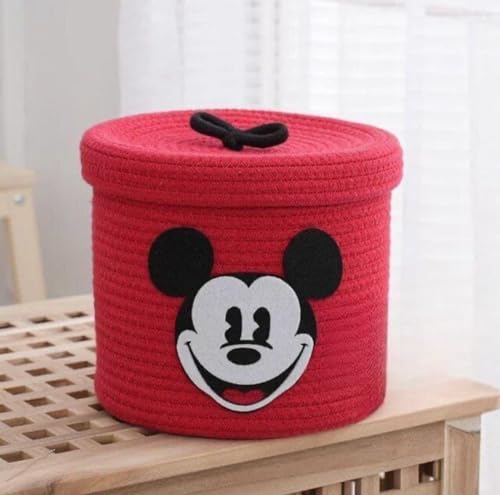 Image of Aroma Brand Kids Lid Basket with Beautiful Characters - Rope Storage Basket for Baby Diaper, Stuffed Animal Storage Bin Rope Basket for Kids Toy, Baby Laundry Baskets with Lid (Red Miks)