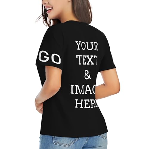 Bulk Custom T Shirts for Women Add Your Text Logo Personalized Shirts Short Sleeve Customized Gifts V-Neck Tee3