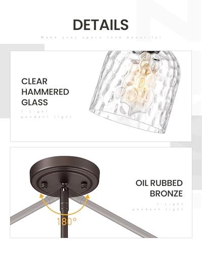 Image of zeyu 1-Light Island Pendant Light for Kitchen, Single Pendant Light Kitchen Island, Adjustable Hanging Lamp with Clear Hammered Glass, Oil Rubbed Bronze Finish, ZJF63MIL-L ORB