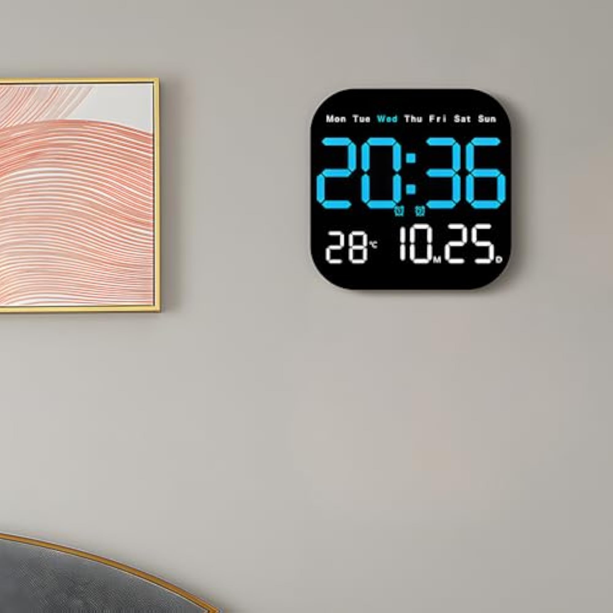 Digital Wall Clock with Remote Control, Modern Design