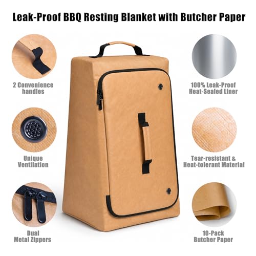 Image of BBQ Blanket for Resting Meat, 270 Opening Leak-Proof Insulated Meat Resting Bag with Butcher Paper, BBQ Brisket Blanket for Pork Shoulder /Steak /Turkey, Smoker Grilling Accessories Gifts for Men /Dad