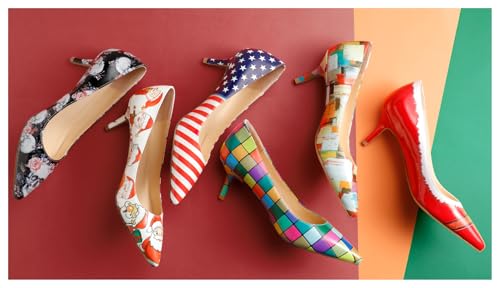Image of Reindee Lusion Womens Low Kitten Comfortable High Heels Music Note Printed Closed Toe Sexy Pumps Shoes