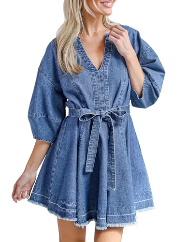 Womens Denim Dress Casual Jean Dress Loose Fit Slim Denim Dress Belt Denims Dresses for Women 2025 with Pocket2