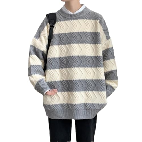 Men's Loose Knit Pullovers Striped Crew Neck Knitted Sweater Casual Warm Streetwear - Main Image