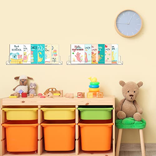 15”Acrylic Wall Shelves Invisible Nursery Wall Floating Bookshelf For Kids Clear Wall Mounted Picture Ledge Figure Toy Display Shelf Organizer For Bedroom Bathroom Living Room Wall Decor (4 Pack) #TOP4