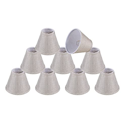 Image of Aspen Creative 51018-9, Hardback Empire Transitional Clip-On Chandelier Shade, Beige Linen Texture Fabric, 3 inch Top x 6 inch Bottom x 5 inch Slant, Set of 9