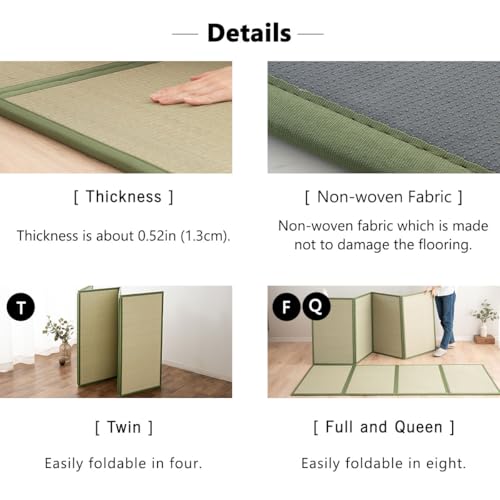 Miniatura 6 de Emoor Esterilla Tatami Japonesa 90 X 200 Cm Hierba Natural Sin Teñir , Colchón Igusa Plegable Dormir En El Suelo Colchón Futón Japonés Meditación Yoga Zen