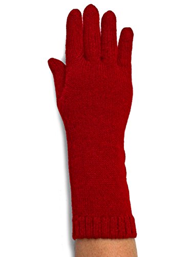 100% Baby Alpaca Wool Women's Long Jersey Knit Gloves - Warm and Lightweight (Red)