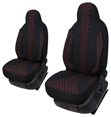 Fundas de Asiento compatibles con Autocaravana, Conductor y copiloto, FB:PL402 (Negro/Costuras Rojas)