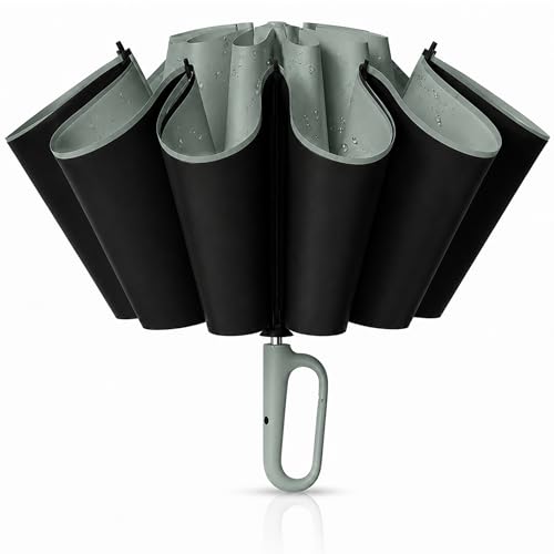 UV Reversible Umbrella with Novelty Carabiner Handle, Travel-Friendly Umbrellas for Sun & Rain Protection, Windproof Compact, Automatic Open/Close, 8 