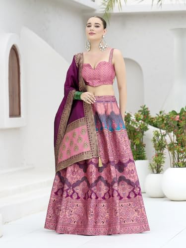 Image of PURVAJA Women's Kanjiwaram Semi-Stitched Lehenga choli