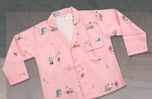 Image of MINIMATES Unisex Kids Cotton All Over Printed Night Suit Sleepwear Top & Pyjama Set Full Sleeve with Pockets for Girls & Boys with Buttons /Sleepwear for Girls /Night Dresses